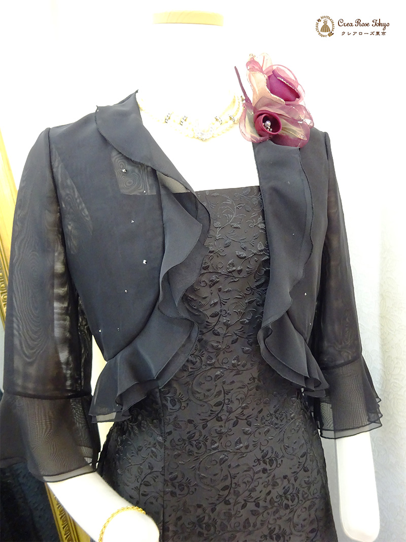 日本製の大人気ボレロジャケット【ブラックベリカボレロジャケット】薄手のブラックボレロ 母親ドレスに