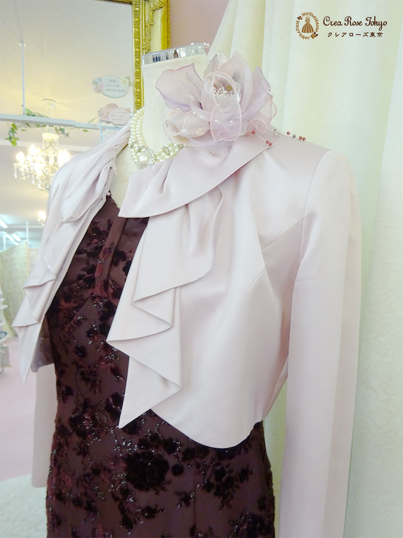 秋冬におすすめ！シックなボルドーカラーの地模様ミセスドレス【ジュリアシアンドレス】叔母さま、ご親族様