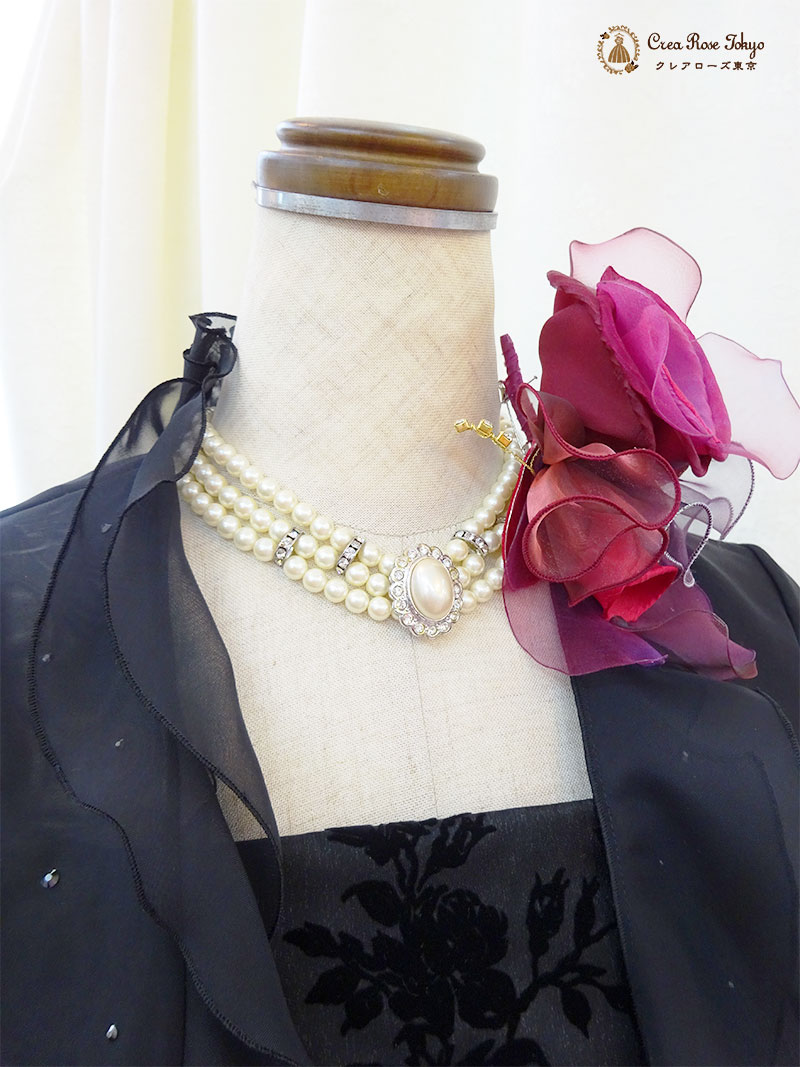 丈が短め、背の低い方向け。上質！地模様ブラックドレス2点セット【エリカ・ヴィクトリアドレス＋ブラックベリカボレロジャケット】母親ロングドレス