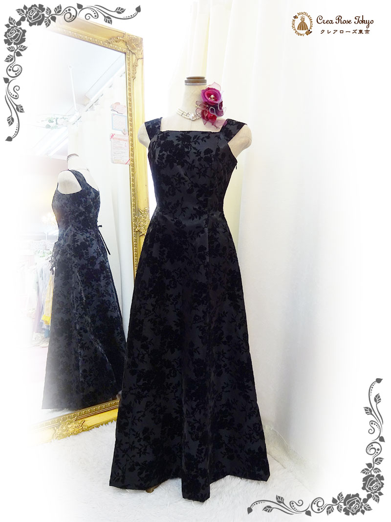 丈が短め、背の低い方向け。上質！地模様ブラックドレス2点セット【エリカ・ヴィクトリアドレス＋ブラックベリカボレロジャケット】母親ロングドレス