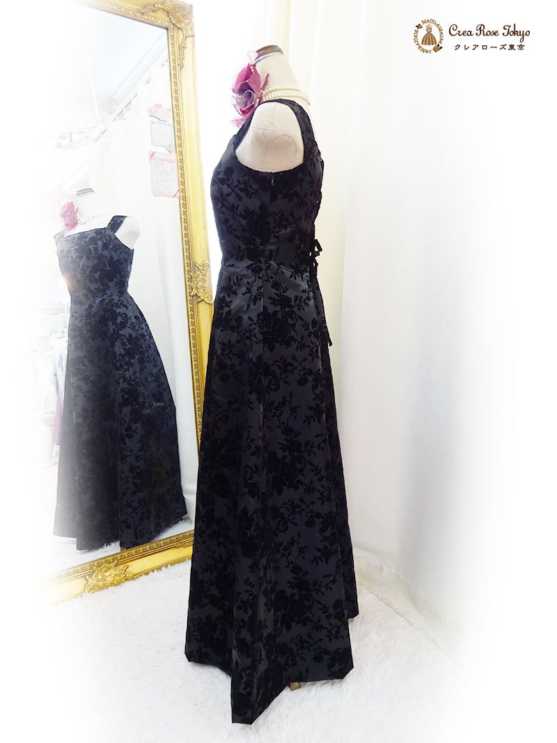 丈が短め、背の低い方向け。上質！地模様ブラックドレス2点セット【エリカ・ヴィクトリアドレス＋ブラックベリカボレロジャケット】母親ロングドレス