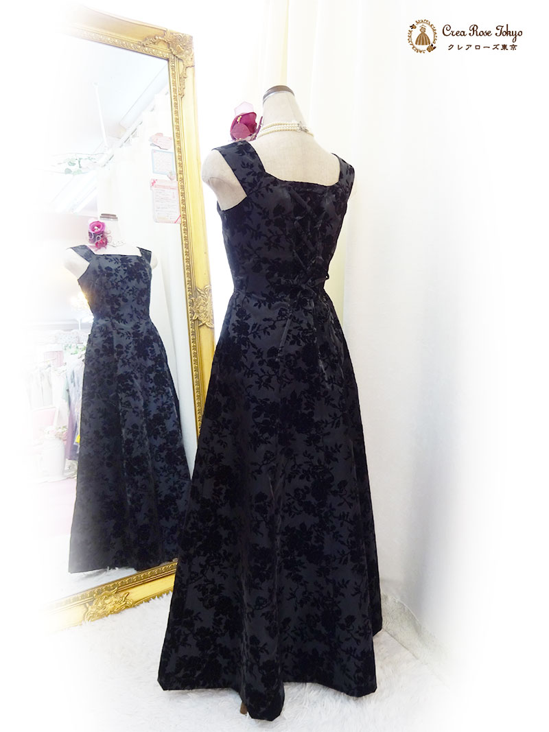 丈が短め、背の低い方向け。上質！地模様ブラックドレス2点セット【エリカ・ヴィクトリアドレス＋ブラックベリカボレロジャケット】母親ロングドレス