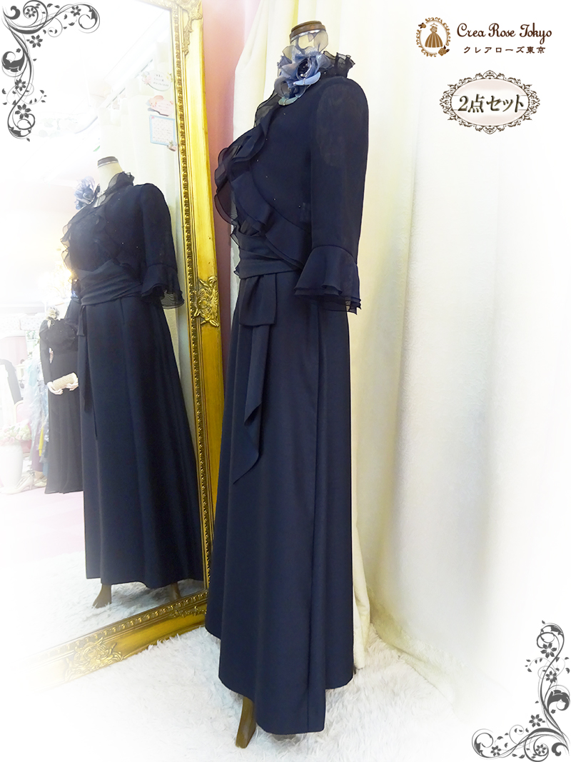 スタイルアップの人気、日本製ドレス！２点セット【ヴァレンティンドレス+ブラックベリカボレロジャケット】母親様マザーズドレス
