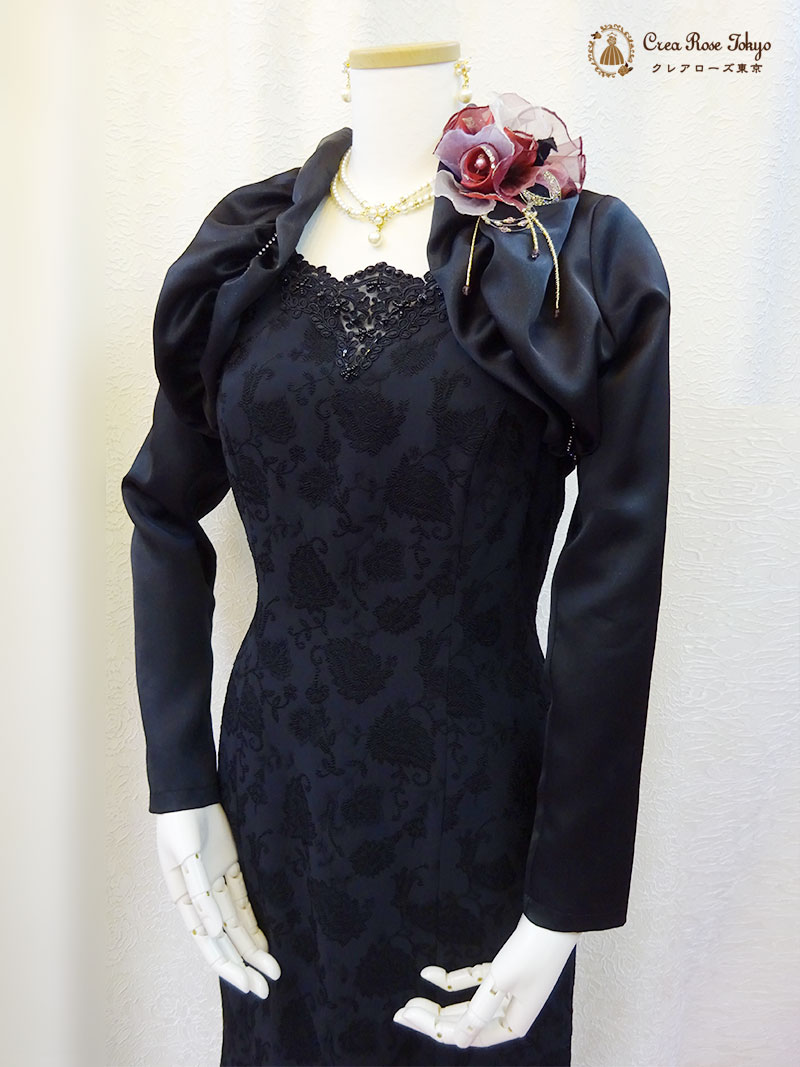 上質！地模様ブラック９号（M）人気ドレス2点セット【イングリッシュドレス＋アガーテジャケット】母親マーメイドラインロングドレス