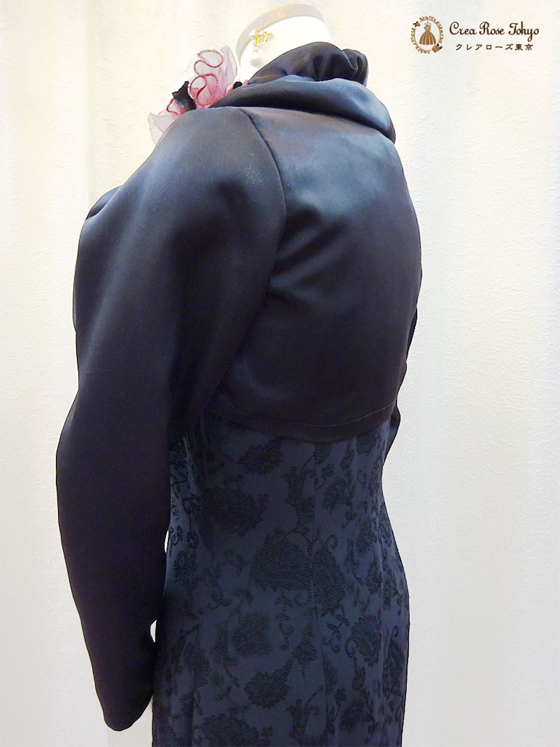 上質！地模様ブラック９号（M）人気ドレス2点セット【イングリッシュドレス＋アガーテジャケット】母親マーメイドラインロングドレス