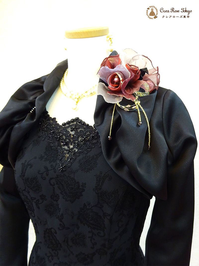 上質！地模様ブラック９号（M）人気ドレス2点セット【イングリッシュドレス＋アガーテジャケット】母親マーメイドラインロングドレス