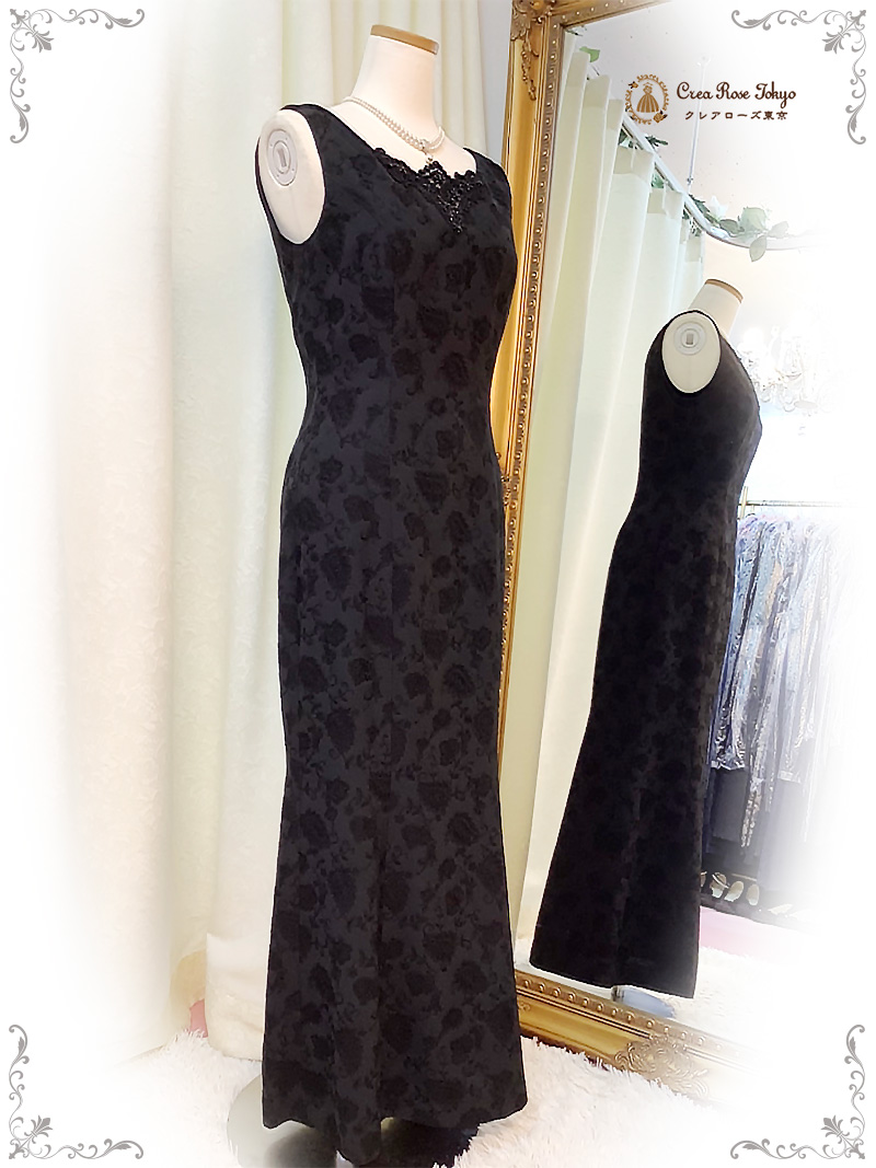上質！地模様ブラック９号（M）人気ドレス2点セット【イングリッシュドレス＋アガーテジャケット】母親マーメイドラインロングドレス