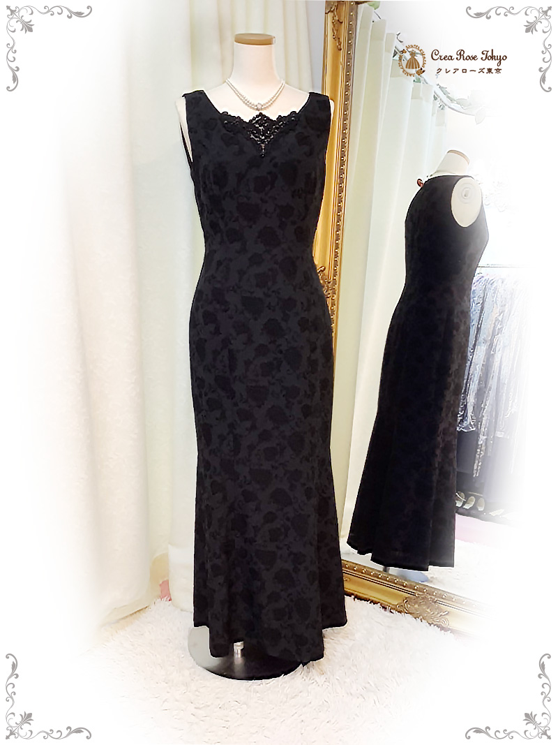 上質！地模様ブラック９号（M）人気ドレス2点セット【イングリッシュドレス＋アガーテジャケット】母親マーメイドラインロングドレス