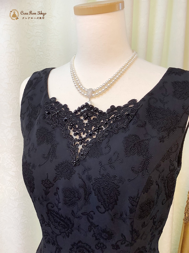 上質！地模様ブラック９号（M）人気ドレス2点セット【イングリッシュドレス＋アガーテジャケット】母親マーメイドラインロングドレス