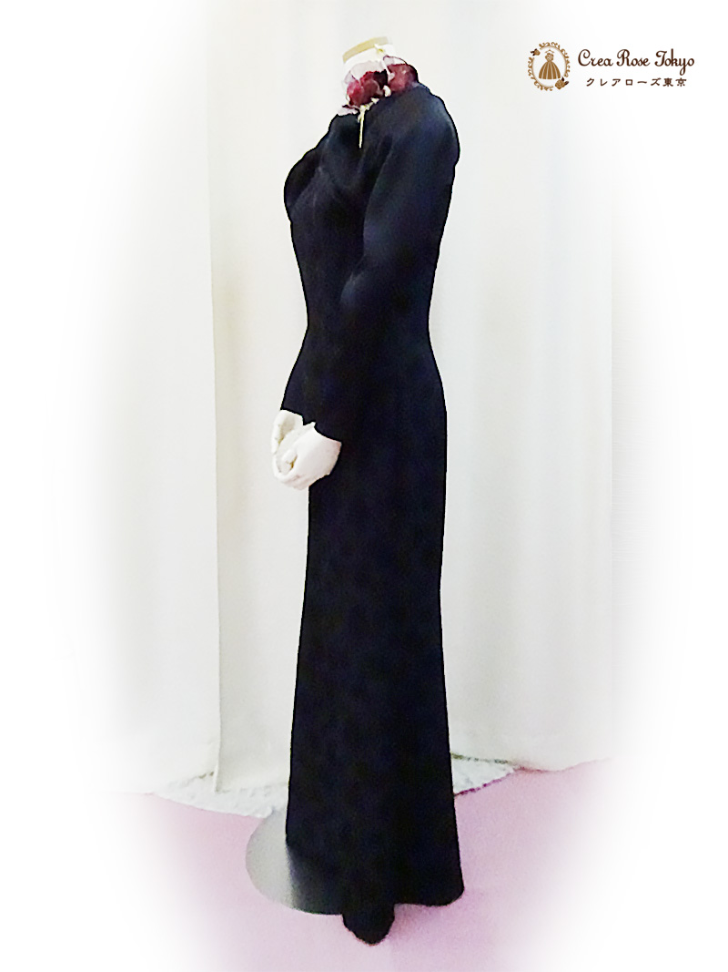 上質！地模様ブラック９号（M）人気ドレス2点セット【イングリッシュドレス＋アガーテジャケット】母親マーメイドラインロングドレス