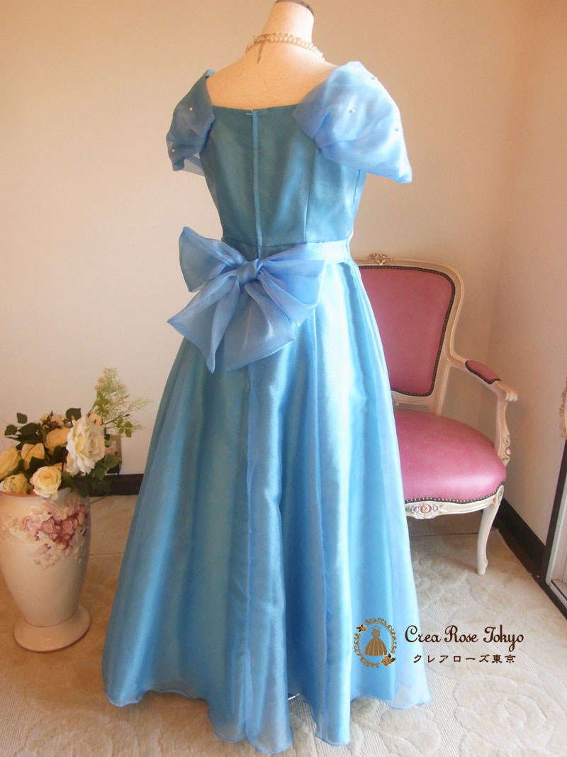 [サターシャ]水色Aラインのロングドレス　１１号Lサイズ