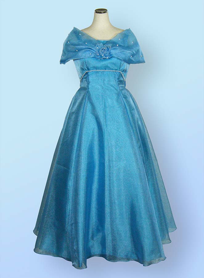 [サターシャ]水色Aラインのロングドレス　１１号Lサイズ