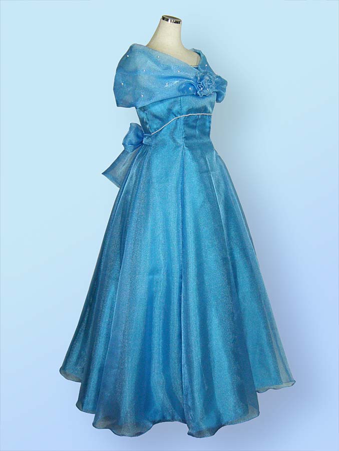 [サターシャ]水色Aラインのロングドレス　１１号Lサイズ