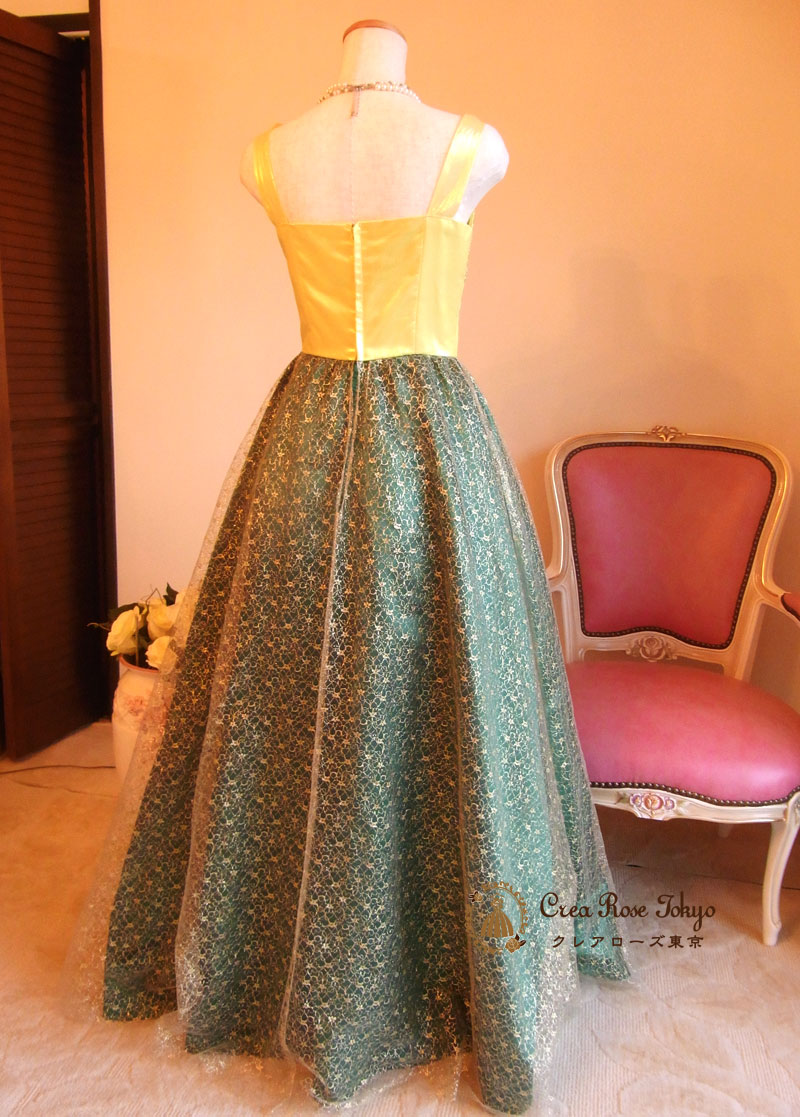 [フィリオシャイン]グリーン＆イエローのロングドレス　９号Mサイズ