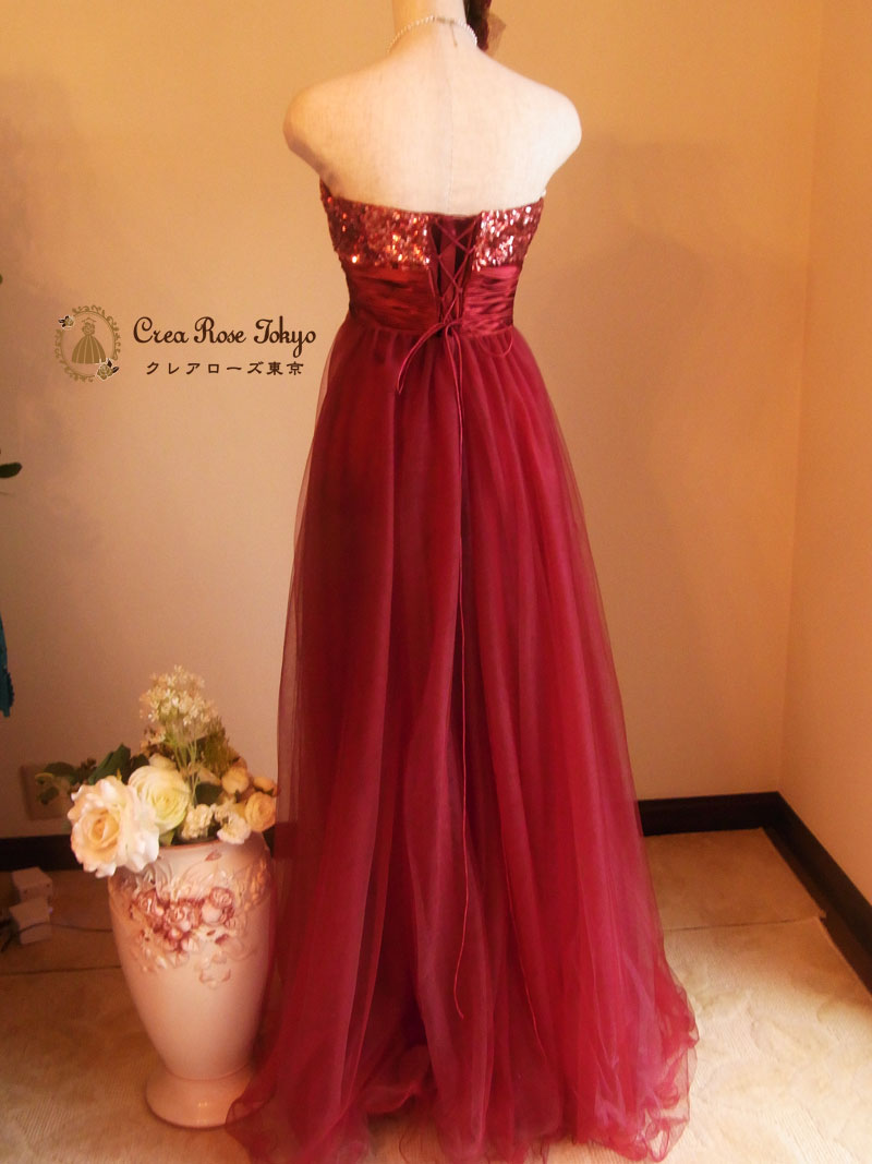 [レッドベレー]ロングソフト赤ドレス　S~M