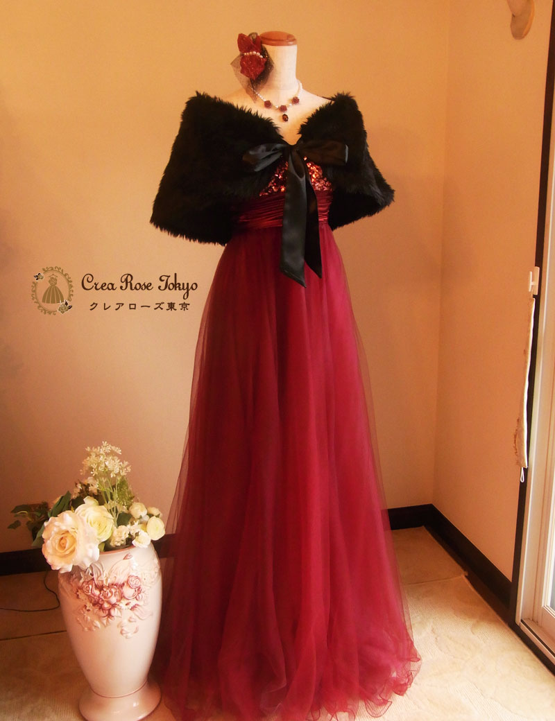 [レッドベレー]ロングソフト赤ドレス　S~M