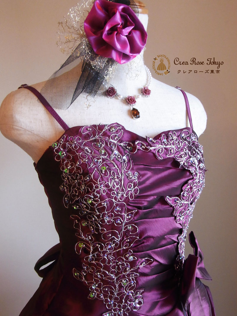 [オルガーノ]クラシカルパープルのロングドレス　S～Ｌサイズ　発表会演奏会