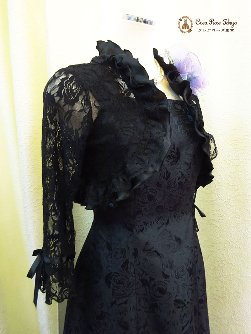 背の低いお母さまに！総レースボレロ2点セット【リラルディローザドレス＋ブラックレースロングボレロ】