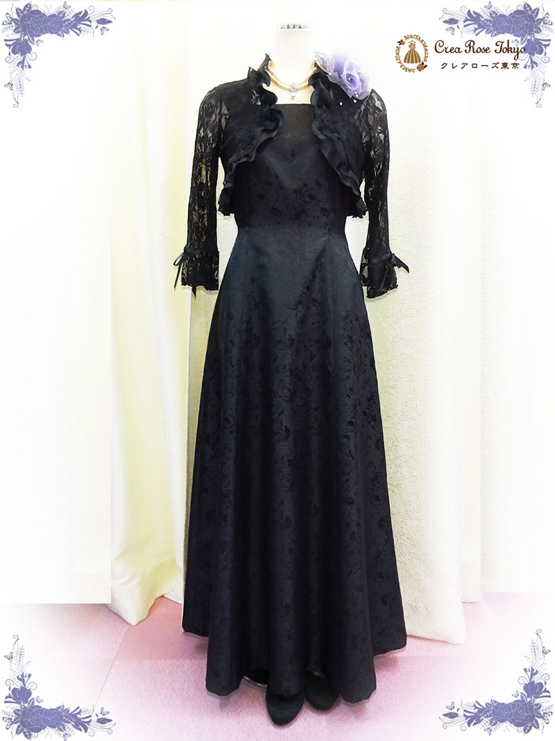 背の低いお母さまに！総レースボレロ2点セット【リラルディローザドレス＋ブラックレースロングボレロ】