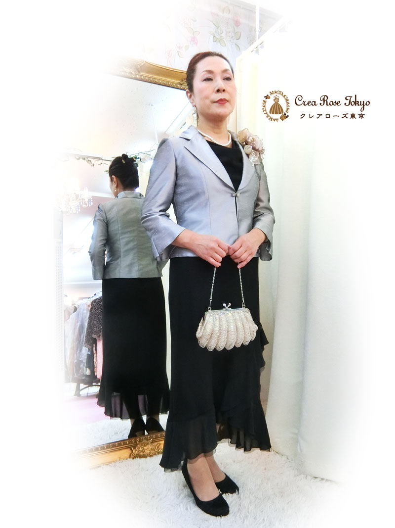 叔母さま、祖母様向けコーディネート二点セット！[ラフィーネ]上品＆エレガントなブラックドレス
