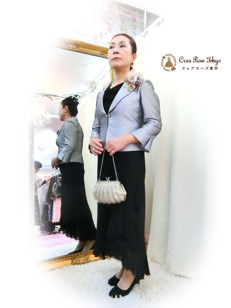 叔母さま、祖母様向けコーディネート二点セット！[ラフィーネ]上品＆エレガントなブラックドレス