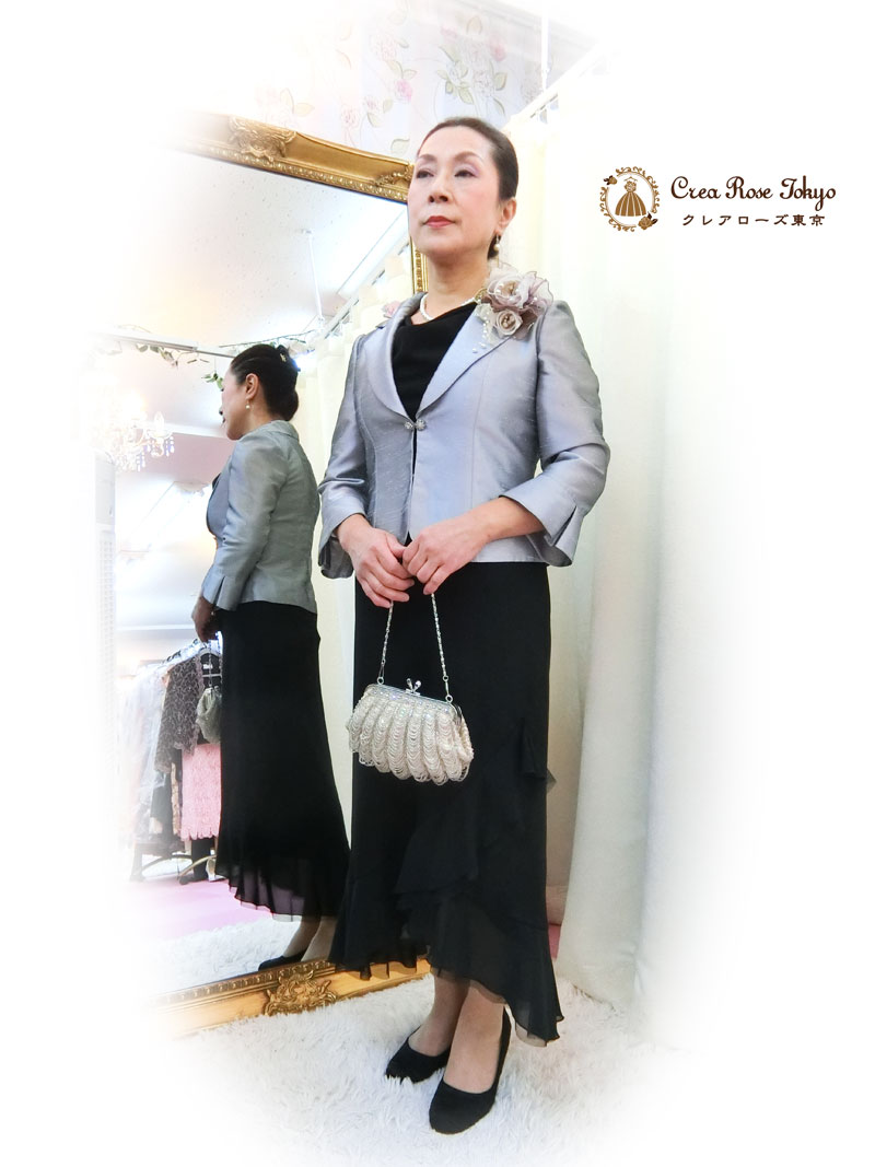 叔母さま、祖母様向けコーディネート二点セット！[ラフィーネ]上品＆エレガントなブラックドレス