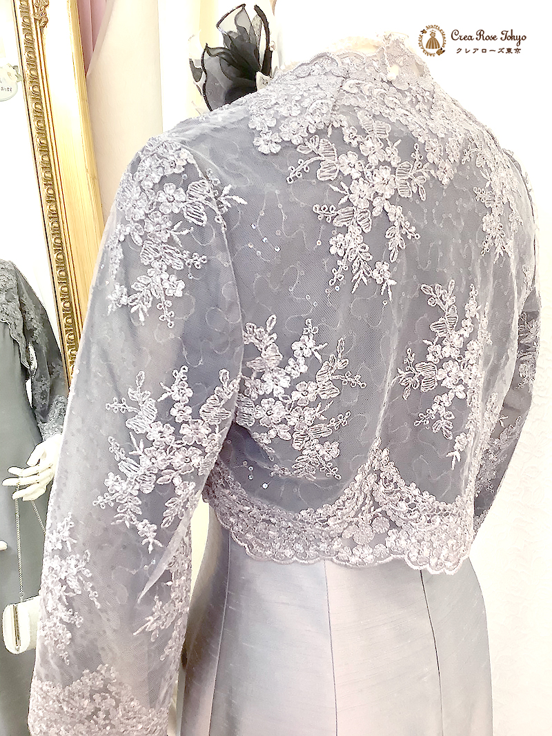 オリジナル精巧なレースをまとい正統派レディにスタイルアップ【ジェネラルグレーボレロ】40～60代マダムの結婚式やパーティーに