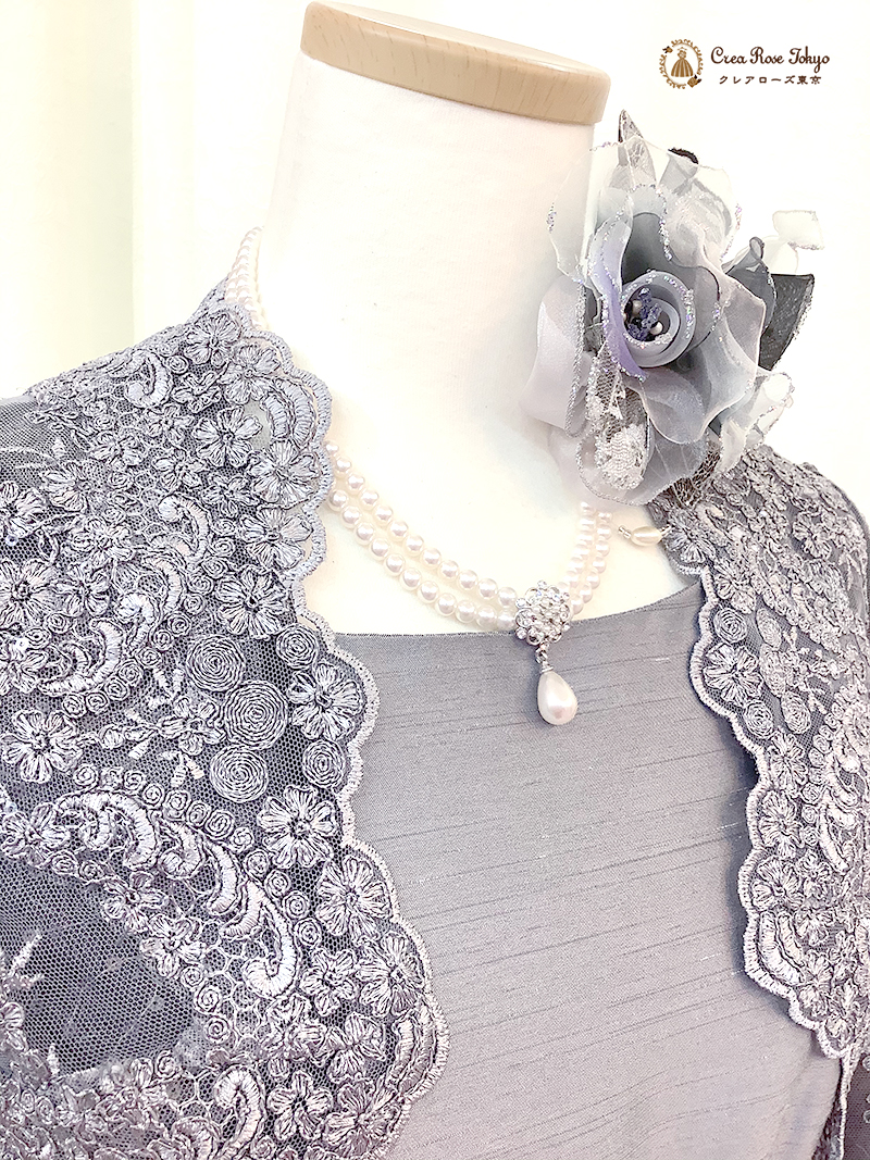 オリジナル精巧なレースをまとい正統派レディにスタイルアップ【ジェネラルグレーボレロ】40～60代マダムの結婚式やパーティーに