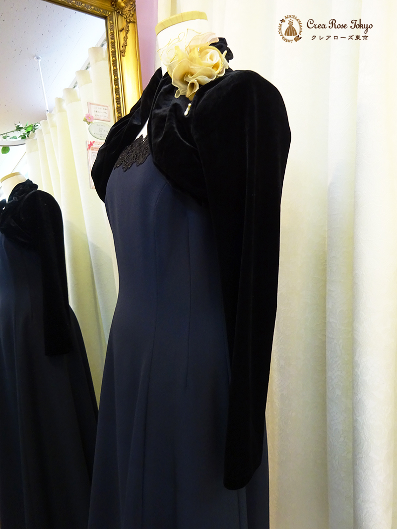 コーディネート2点セット！【ライネ・グランス＋ダリアベロアボレロ】ネイビーの母親ドレス