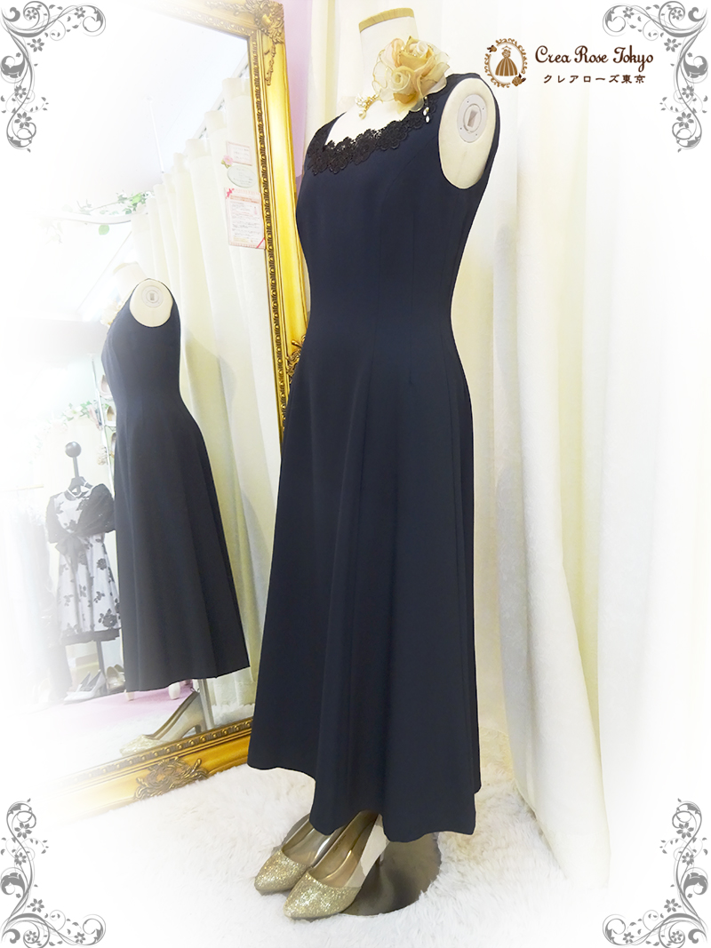 コーディネート2点セット！【ライネ・グランス＋ダリアベロアボレロ】ネイビーの母親ドレス