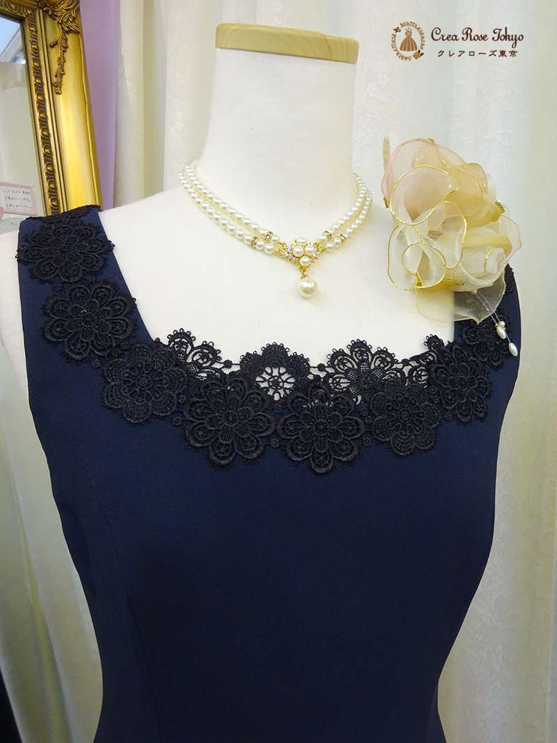 コーディネート2点セット！【ライネ・グランス＋ダリアベロアボレロ】ネイビーの母親ドレス