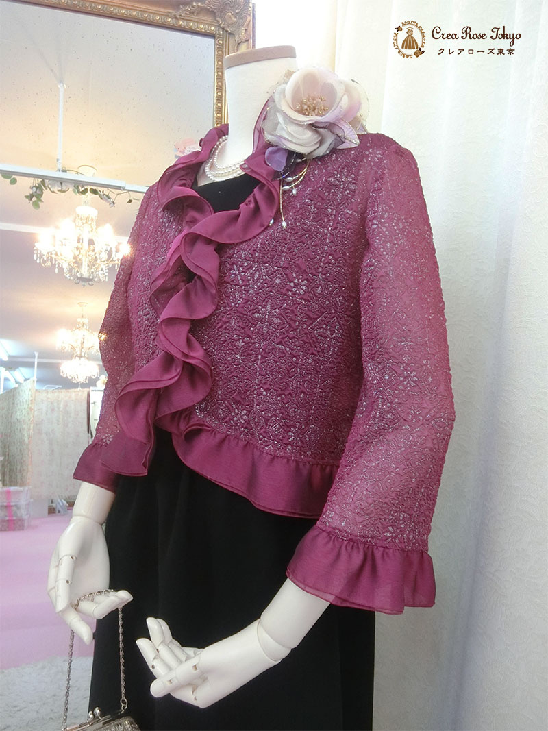 13号〜15号ドレスとワインカラーのミセスジャケット2点セット！【サンテ・クワイエ＋プレファドールボレロジャケット】叔母様・祖母様に