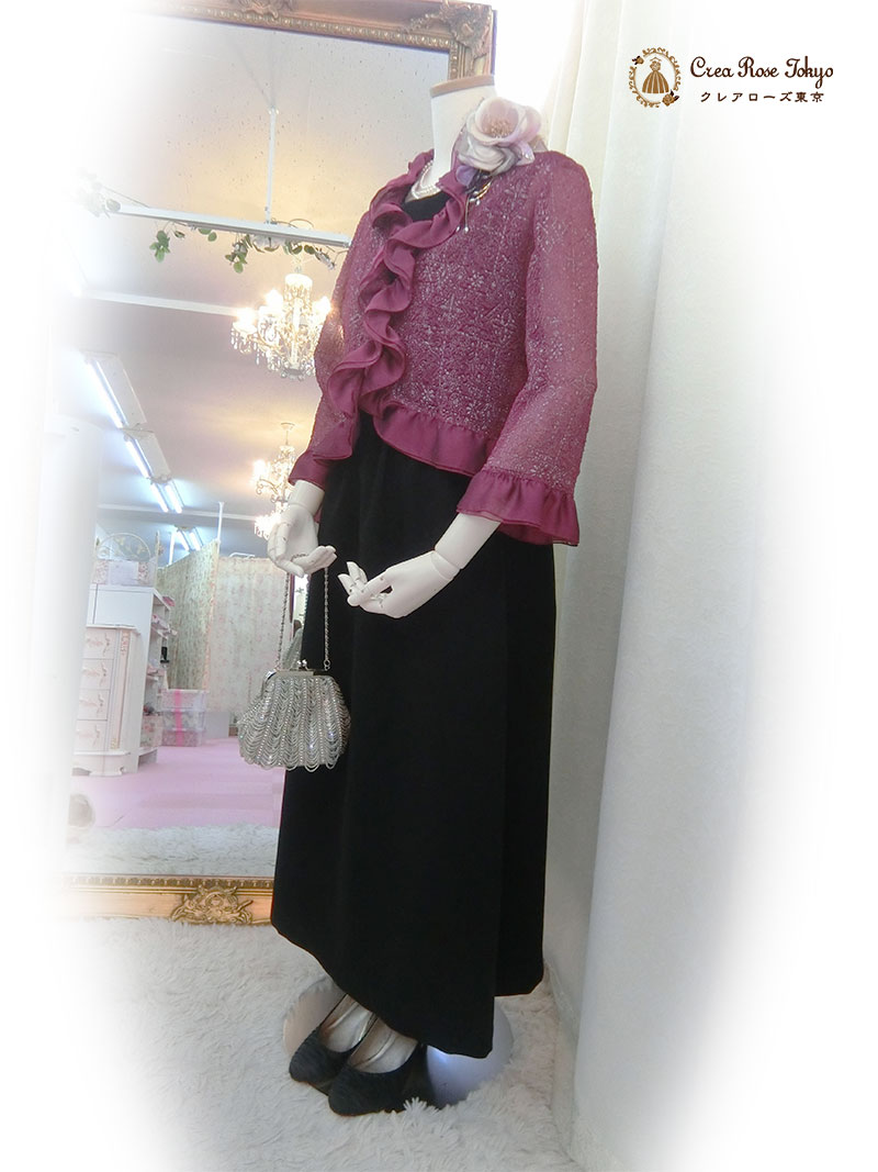 13号〜15号ドレスとワインカラーのミセスジャケット2点セット！【サンテ・クワイエ＋プレファドールボレロジャケット】叔母様・祖母様に
