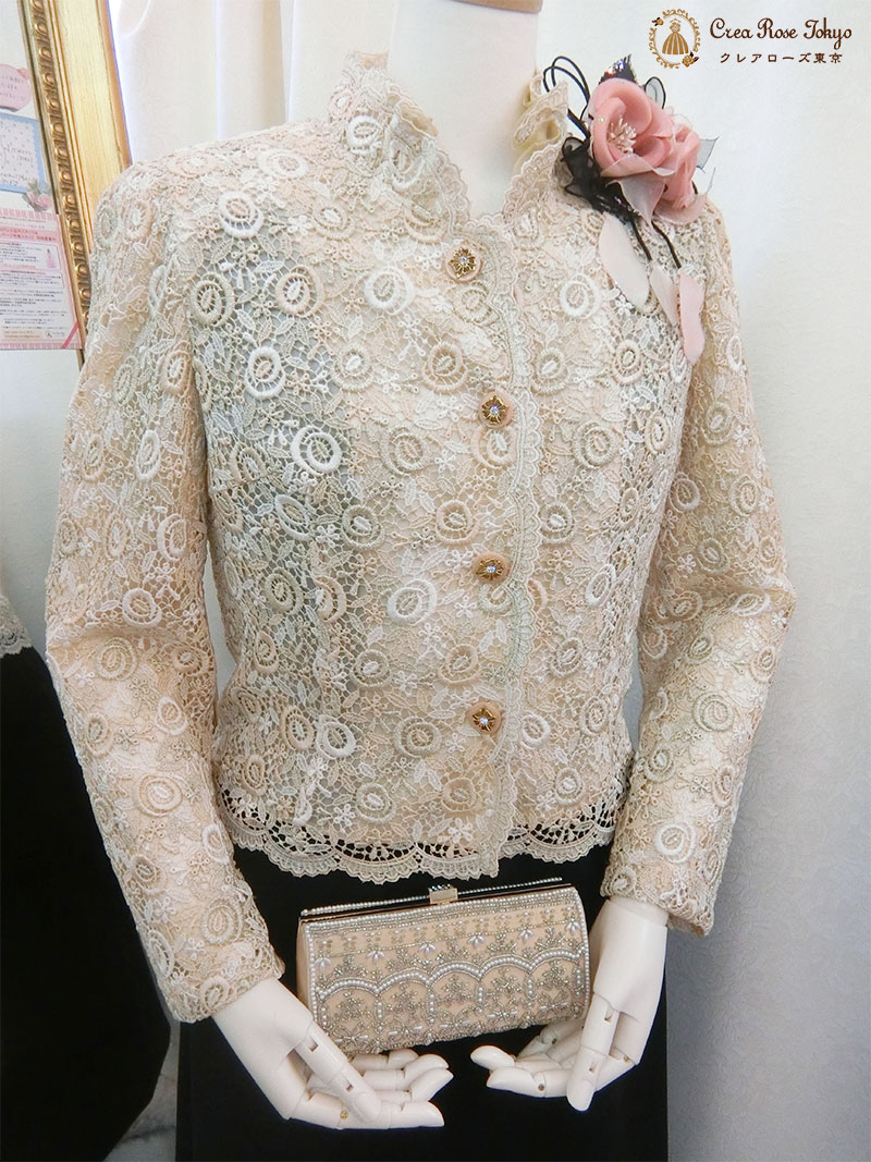 お腹周りが気になる方に。13号or15号ドレス(ジャケット9号)と華やかジャケットの2点セット！【サンテ・クワイエ＋ハミリアゴールドジャケット】叔母様・祖母様に