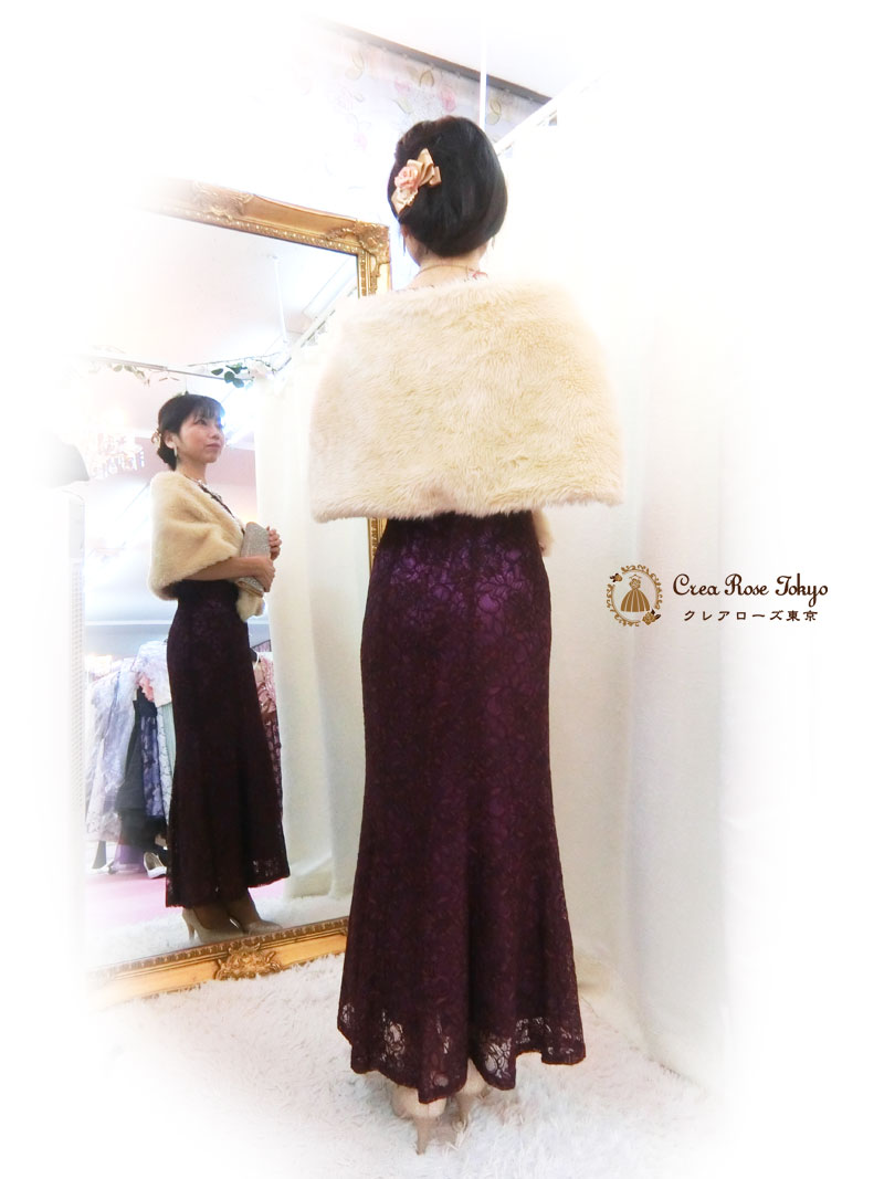 ７号～細身９号のお母さまが綺麗に着られる[ピンパーネルドレス＋アネッセファーショール]コーディネート2点セット！