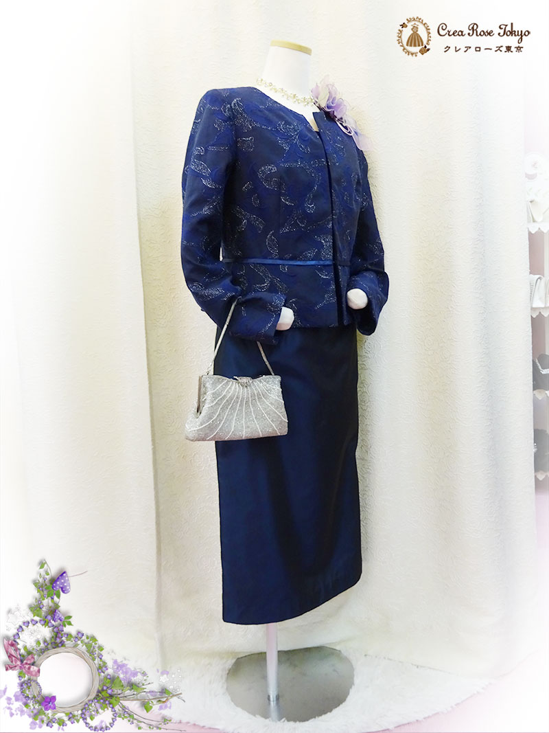 華やかジャケットとミディアムドレス2点セット【ランドーム＋パルフィムジャケット】お母さま、ご親族様、ミセスお呼ばれに