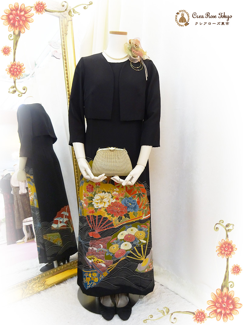 9号の方、黒留袖の高級感あふれるジャケット【みやこぼたんジャケット】結婚式のお母様ご親族様・ミセスのパーティーに