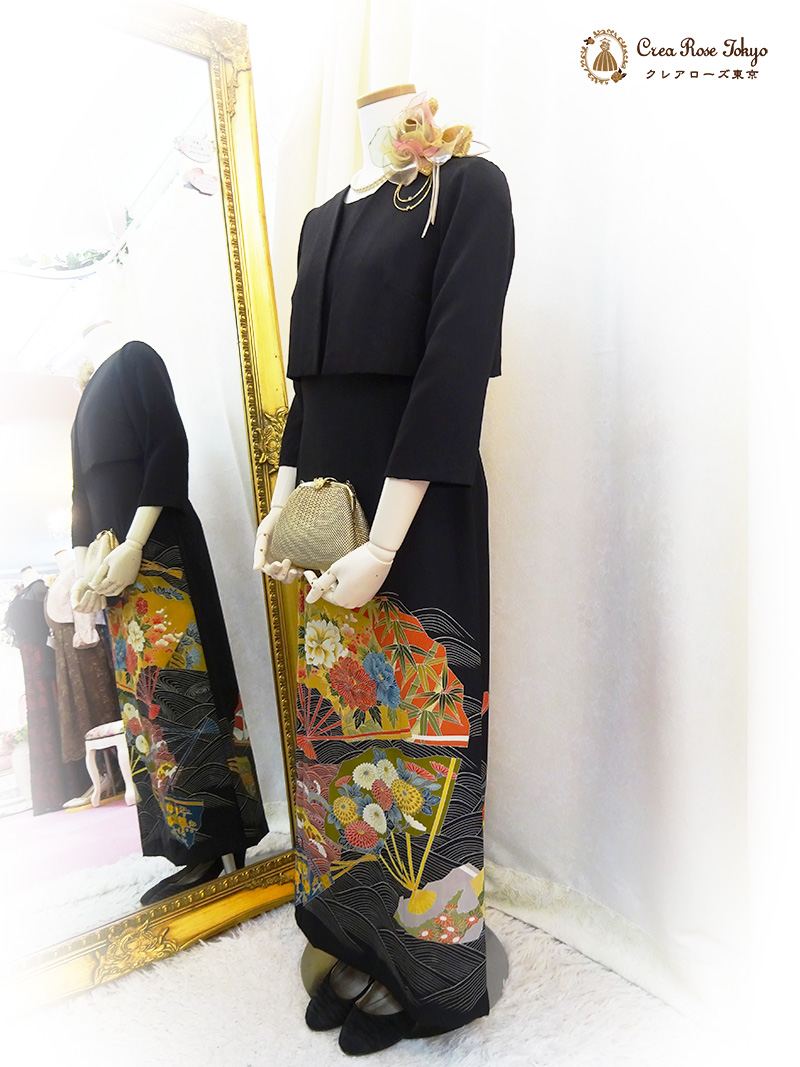 9号の方、黒留袖の高級感あふれるジャケット【みやこぼたんジャケット】結婚式のお母様ご親族様・ミセスのパーティーに