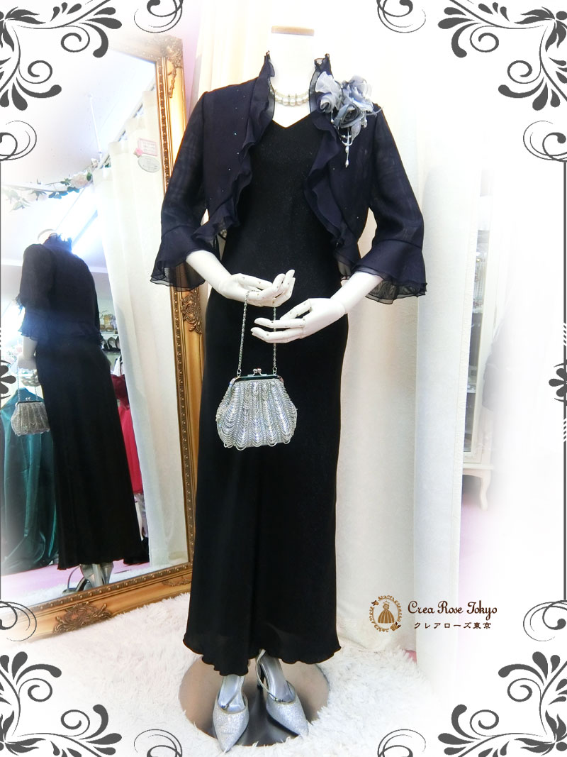 ７～細身９号コーディネート2点セット！[ブリリアントブラック+ベリカボレロ]洋装フォーマル母親ドレス