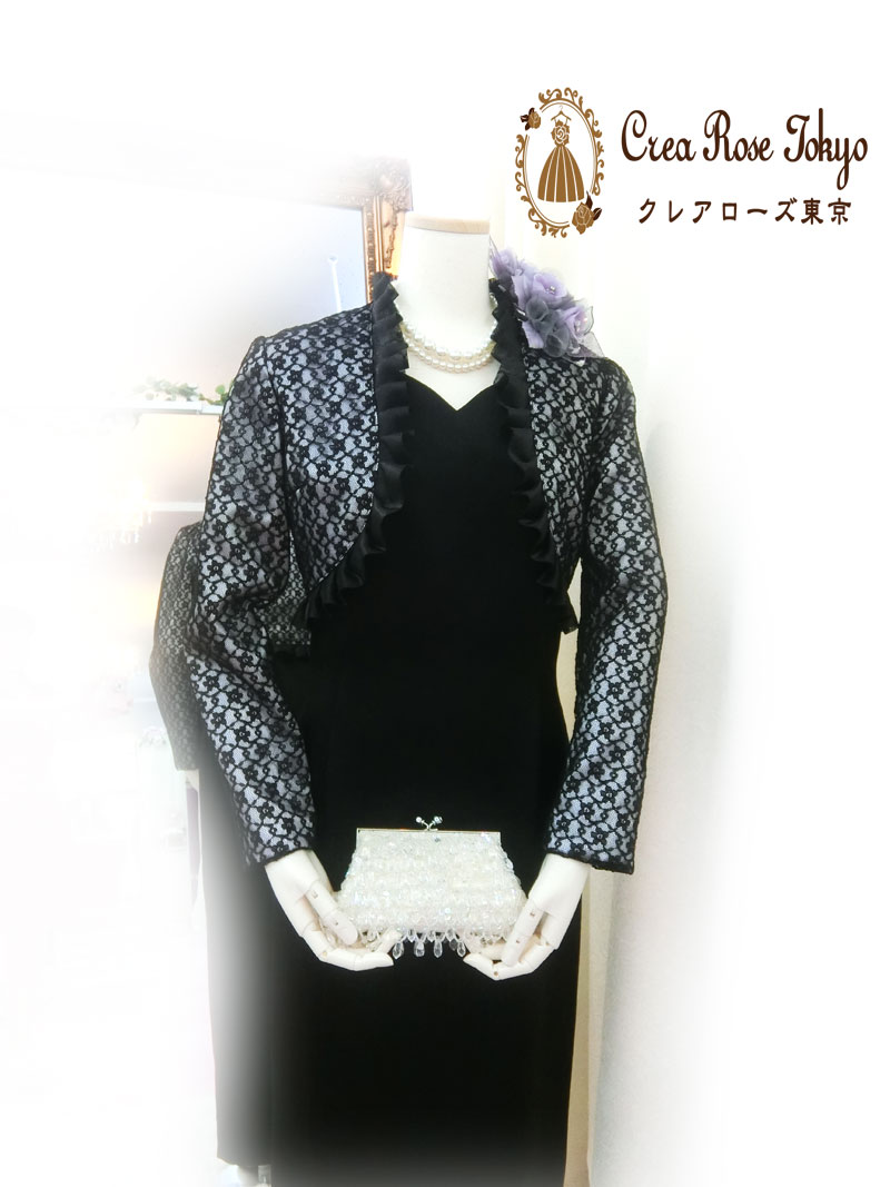 コーディネート2点ドレスセット！[ジゼルブラック+ステンシアボレロジャケット]日本製マザーズドレス