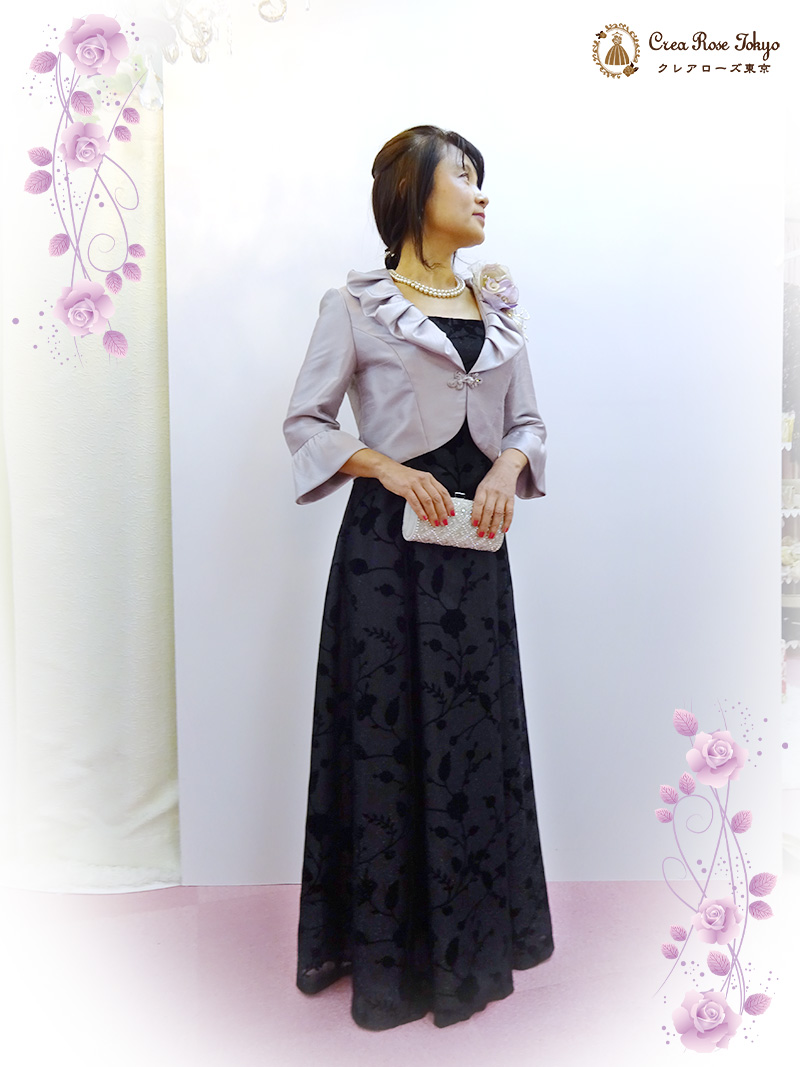 華やか上質ロングドレスと日本製ジャケットの2点セット！【ケイティ・ヴィクトリアドレス＋シリックラベンダージャケット】お母様に