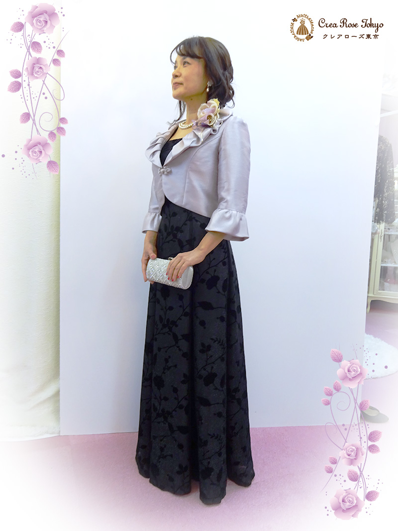華やか上質ロングドレスと日本製ジャケットの2点セット！【ケイティ・ヴィクトリアドレス＋シリックラベンダージャケット】お母様に