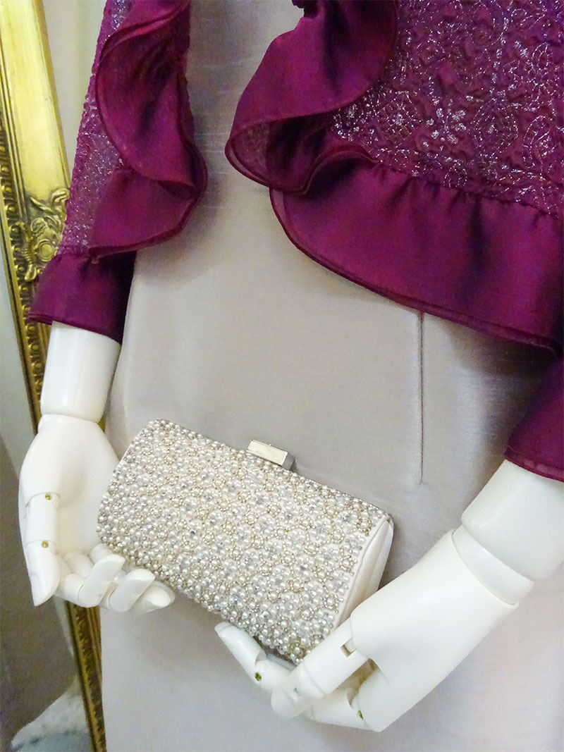 優しいピンクベージュドレスとワインカラージャケットの2点セット！【ルシードルレースドレス＋プレファドールボレロジャケット】日本製の母親、叔母さまドレス