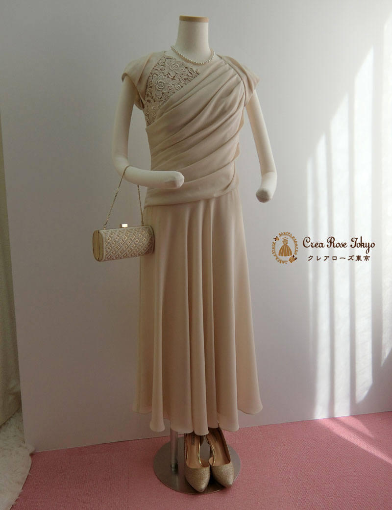 コーディネート2点セット！[シャロンベージュ+グレースジャケット]親族ドレス叔母さま