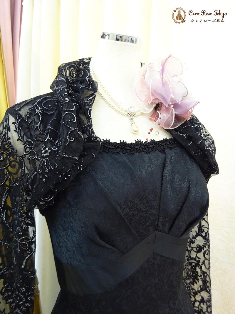 7〜9号の方、貴婦人のような品格が匂い立つロングドレスコーディネート2点セット【アシュケードドレス＋ジラーニャボレロ】マダムの結婚式やパーティーに