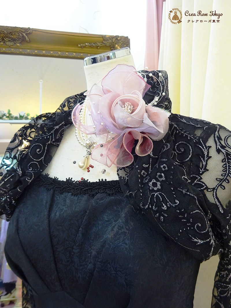 7〜9号の方、貴婦人のような品格が匂い立つロングドレスコーディネート2点セット【アシュケードドレス＋ジラーニャボレロ】マダムの結婚式やパーティーに