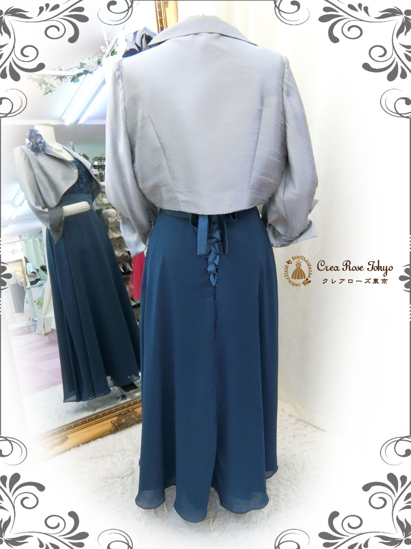 コーディネート2点セット！[ブルーメリアドレス+シャンタングレージャケット]母親ドレス・演奏会ドレス　７～１１号