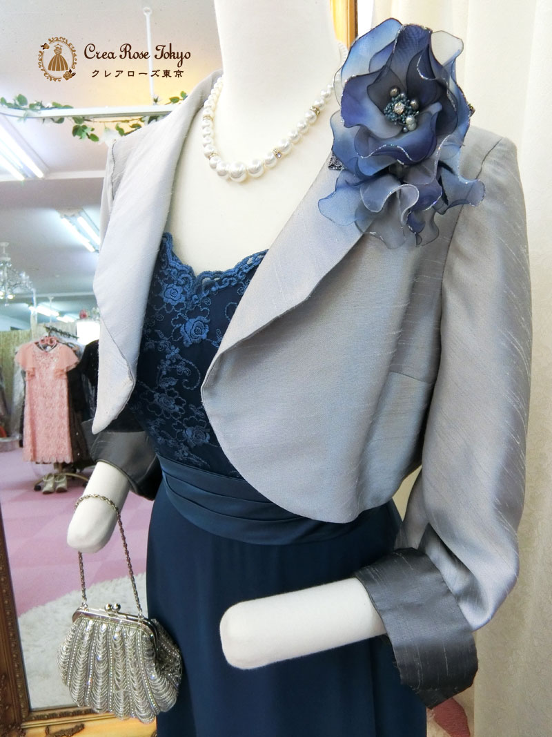 コーディネート2点セット！[ブルーメリアドレス+シャンタングレージャケット]母親ドレス・演奏会ドレス　７～１１号