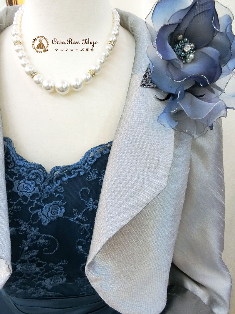 コーディネート2点セット！[ブルーメリアドレス+シャンタングレージャケット]母親ドレス・演奏会ドレス　７～１１号