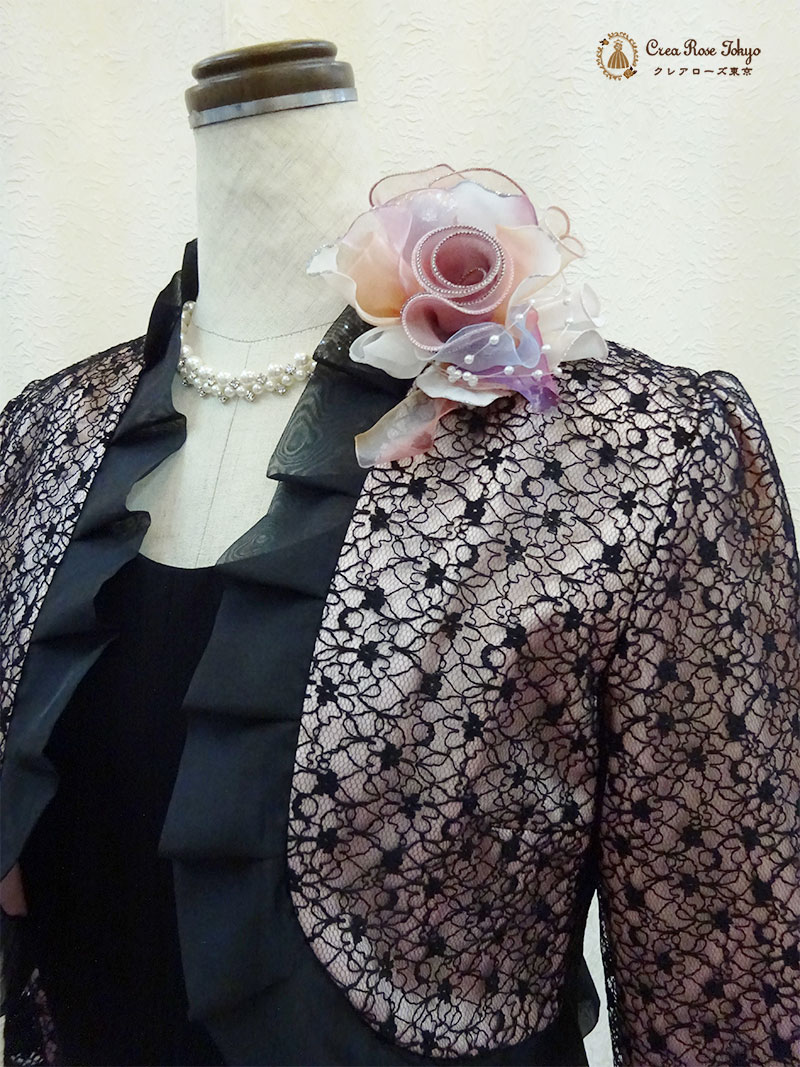 13号！日本製のブラックドレスと華やかジャケットの2点セット【シルヴィアドレス＋カトリーナボレロジャケット】背の低いご親族様・祖母様に